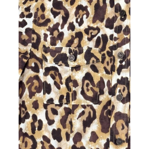 Michael Kors Leopard Print Button-Up Shirt Size S Womens Long Sleeve - Picture 9 of 14